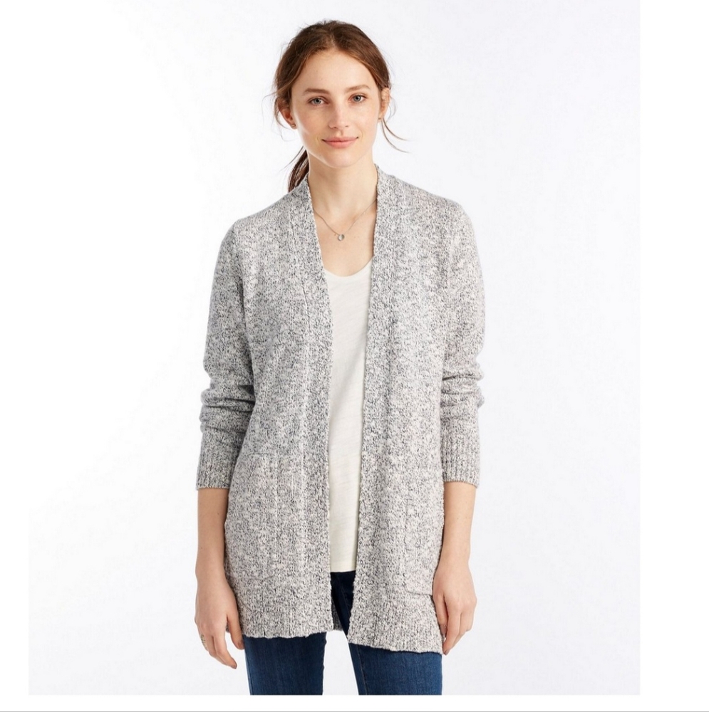 Ll Bean Cotton Rag Sweater Open Cardigan 100% Cotton Natural